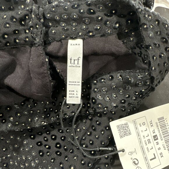 Zara Trafaluc Women's Large Black Sleeveless Halter Mini Dress Shimmering Gold - Picture 4 of 11